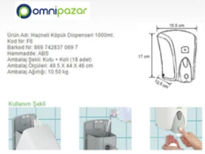 Omnipazar Vialli F6C Hazneli Köpük Sabun Dispenseri Gri - Krom 1000 ml - Resim 2