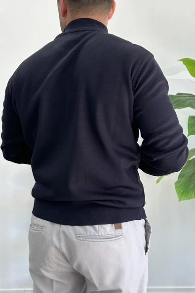 Erkek Yarım Balıkçı Normal Kalıp Kazak Lacivert Edw409 - Resim 3