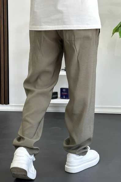 Erkek Beli Lastikli Modal Kumaş Rahat Kesim Pantolon Yeşil Edw396 - Resim 3
