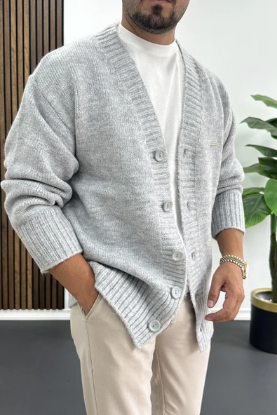 Erkek Düğmeli Rahat Kesim Hırka Gri Edw416 - Resim 2