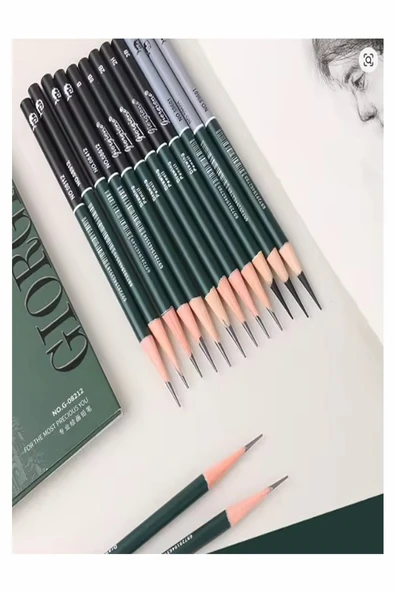 Karakalem Seti 12 Parça 1 Paket Teneke Metal Kutu Eskiz Çizim Seti Kara Kalem - 3