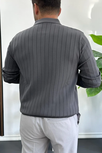 Erkek Açık Yaka Normal Kalıp Kazak Antrasit Edw412 - Resim 3