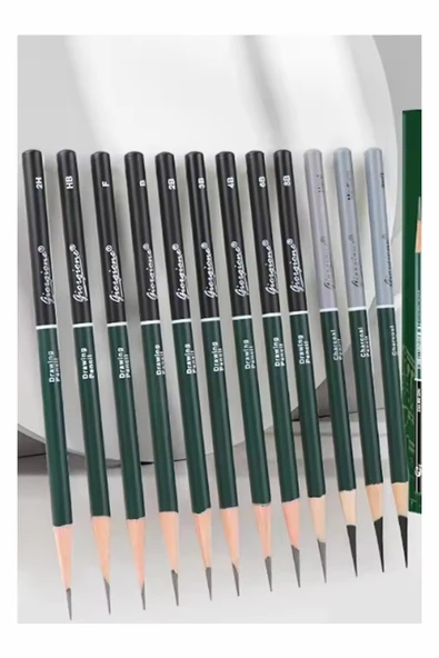 Karakalem Seti 12 Parça 1 Paket Teneke Metal Kutu Eskiz Çizim Seti Kara Kalem - 4