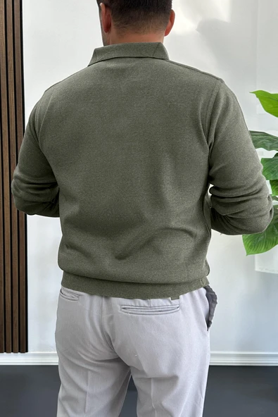 Erkek Düğmeli Polo Yaka Kazak Yeşil Edw231 - Resim 3