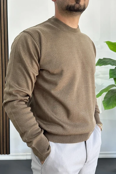 Erkek Bisiklet Yaka Normal Kalıp Kazak Kahverengi Edw410 - Resim 2