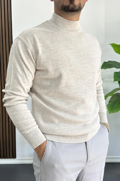 Erkek Yarım Balıkçı Normal Kalıp Kazak Krem Edw409 - 2