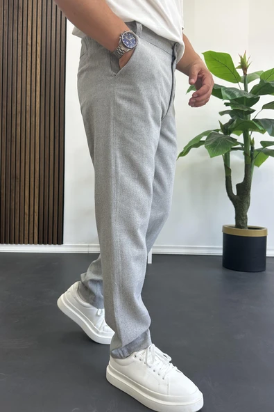 Erkek Normal Kesim Keten Pantolon Gri Edw386 - Resim 2