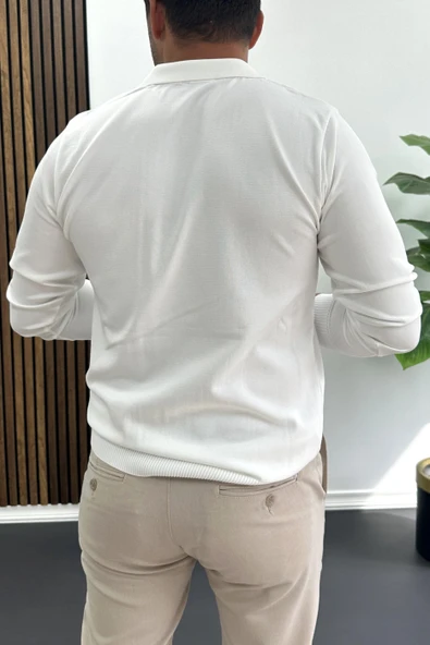 Erkek Çizgi Desenli Normal Kalıp Kazak Beyaz Edw422 - Resim 3