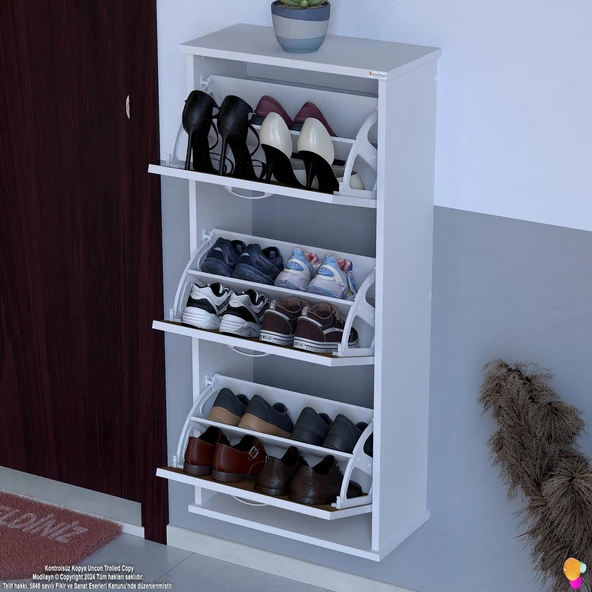 Modilayn VARBİ Asma Kapı Önü 52x115x26 cm’ lik 3 Düşer Kapak 6 Göz Bölmeli Ayakkabılık ürün görseli 1