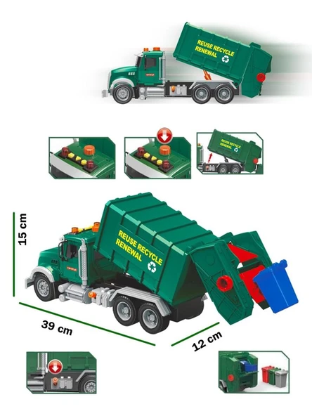 Pilli Işıklı Sesli Amerikan Tipi Oyuncak Çöp Kamyonu ürün görseli