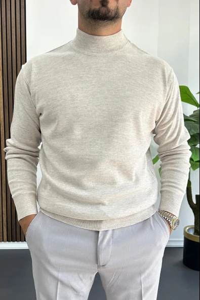 Erkek Yarım Balıkçı Normal Kalıp Kazak Krem Edw409