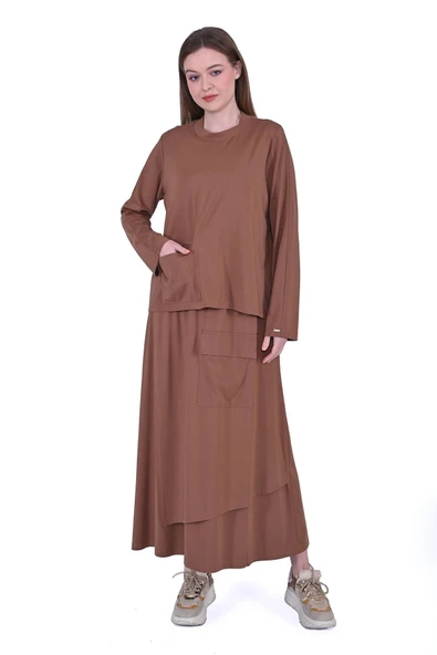 invee etekli cep detayli takim kahve  7023 - Resim 4