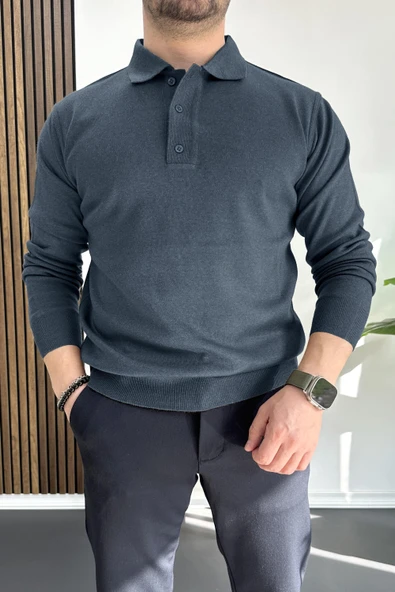 Erkek Düğmeli Polo Yaka Kazak İndigo Edw231 ürün görseli