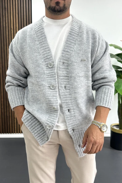 Erkek Düğmeli Rahat Kesim Hırka Gri Edw416 ürün görseli 1