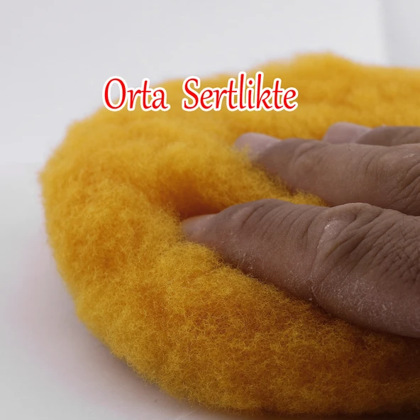 Sarı Renk (3'lü Set) Orta Sert Koyun Kuzu Postu Pedi Ø 125 mm Pasta Cila Polisaj Cırt Taban + M14 - Resim 7