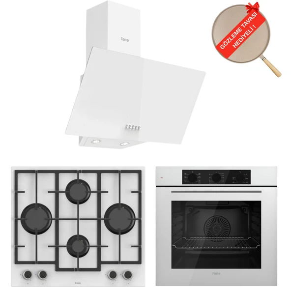 Ferre SilenArt  Yeni Seri Leva Beyaz  Ankastre Set ( D087 + LN386  + QBL62CB ) ürün görseli