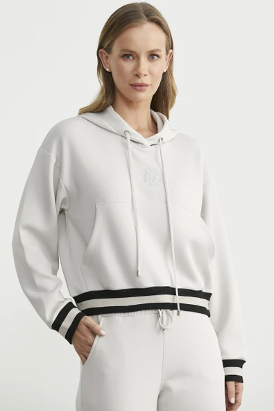 Kapüşonlu Rahat Kalıp Scuba Eşofman Takım - Taş - Resim 4