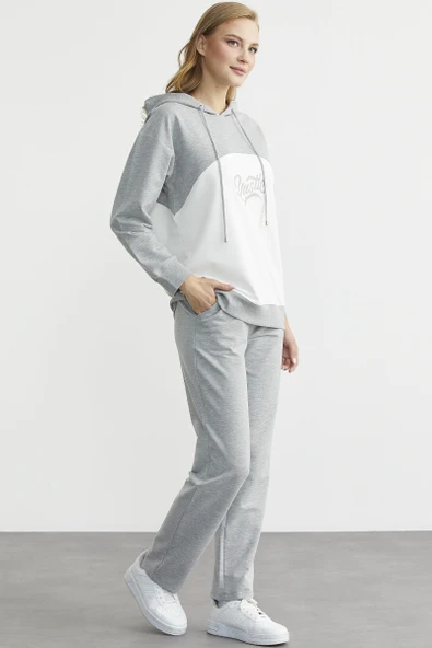 Oversize Kapüşonlu Eşofman Takım - Gri - Resim 6