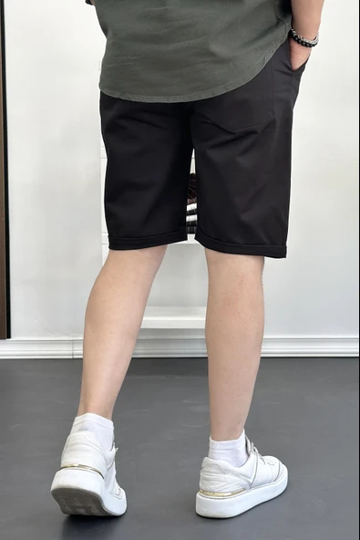 Erkek Full Likralı Keten Şort Siyah Edw139 - Resim 3