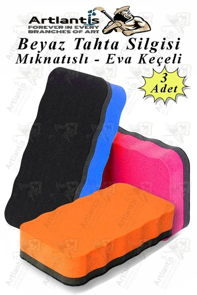 Mıknatıslı Yazı Tahta Silgisi Eva 3 Adet Beyaz Yazı Tahtası Silgisi Manyetik Kaliteli Keçe Uçlu Eva Okul Sınıf Ofis Kuru