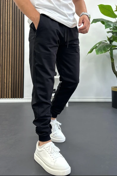 Erkek Regular Fit Dar Paça Lastik Paça Eşofman Altı Siyah Edw406 ürün görseli