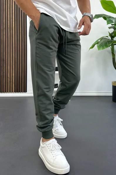 Erkek Regular Fit Dar Paça Lastik Paça Eşofman Altı Yeşil Edw406 ürün görseli