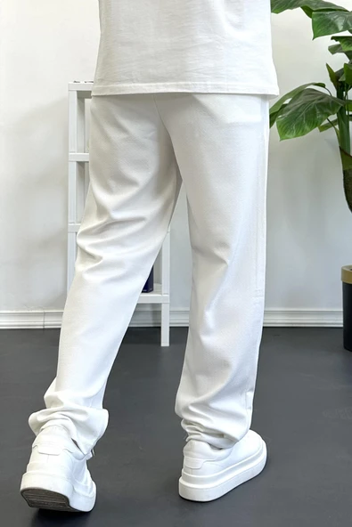 Erkek Rahat Kalıp Pileli Pantolon Beyaz Edw402 - Resim 3