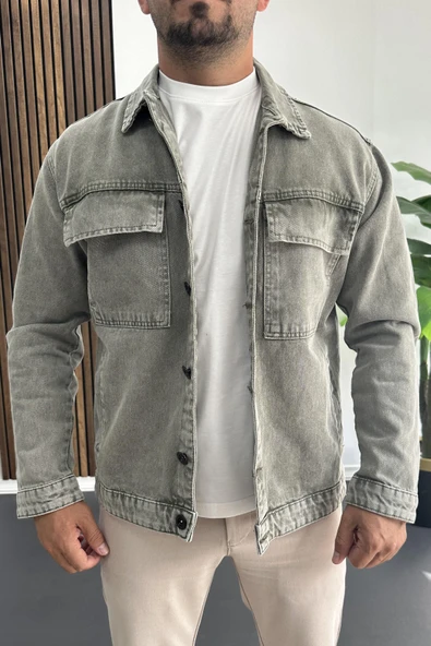 Erkek Slim Fit Kot Ceket Yeşil Edw414 ürün görseli