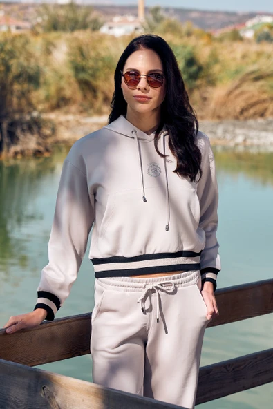 Kapüşonlu Rahat Kalıp Scuba Eşofman Takım - Taş ürün görseli 1