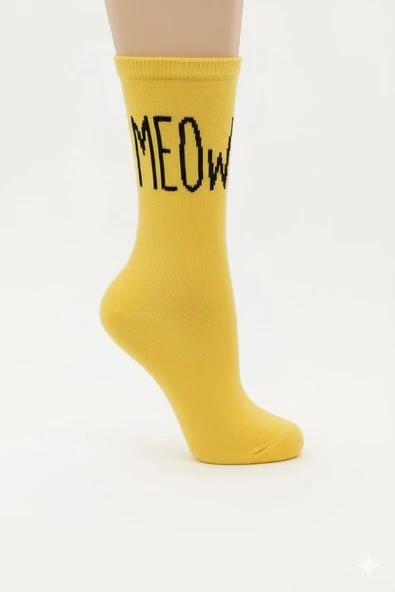 Kız Çocuk MEOW Yazılı Pamuklu Soket Çorap M00762 - Resim 3