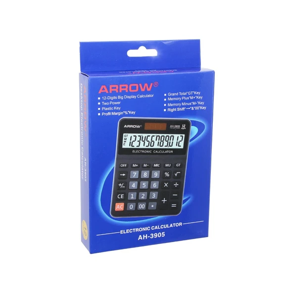 12 HANELİ  HESAP MAKİNESİ  GÜNEŞ ENERJİLİ - PİLLİ   17.5 X 12.5 X 1.7CM   170GR (5284) ürün görseli