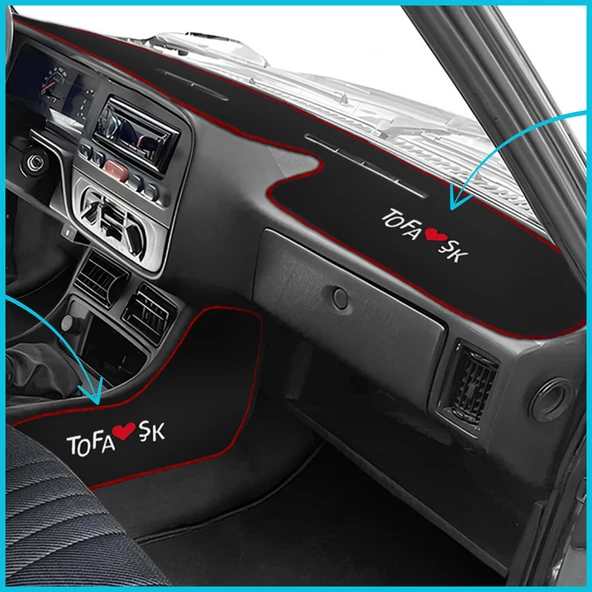 Tofaş Şahin Doğan Kartal Yüksek Torpido Koruma & Vites Konsol Yan Kaplama Halısı - Nakışlı ürün görseli