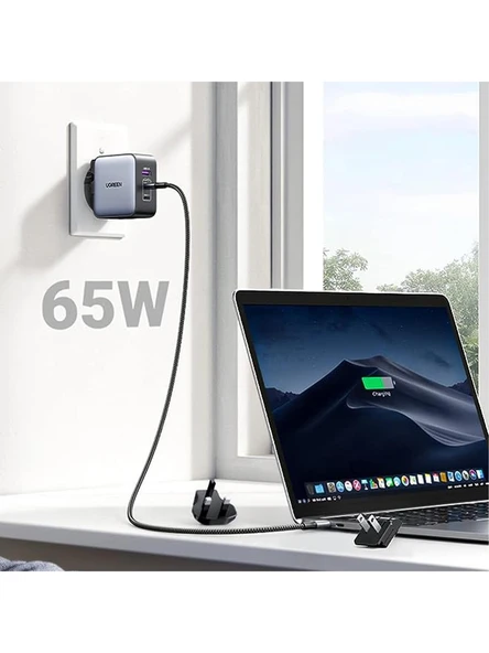 UGREEN 65W GaN 3 Portlu Seyahat Hızlı Şarj Cihazı , 90409 - Resim 4