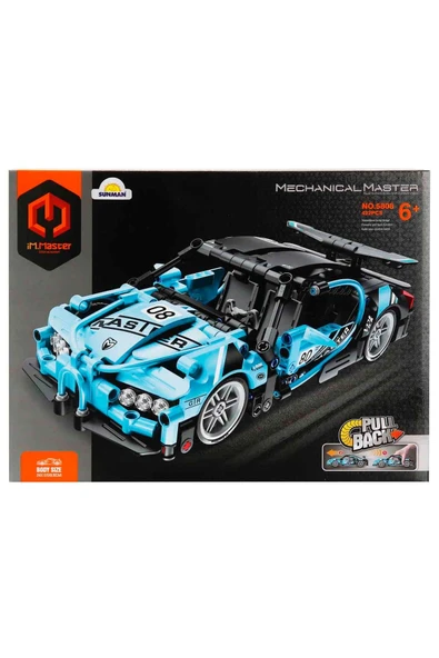 Çek Bırak Mavi Süper Araba 422 Parça – Montajlı Yarış Arabası, Koleksiyon ve Oyun Seti - 5