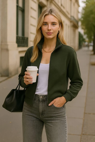 Kadın Fermuarlı İçi Polarlı Sweatshirt - 7