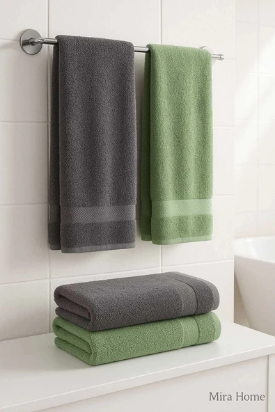 4 Parça Banyo Havlu Takımı %100 Pamuklu Dry Antrasit Yeşil ürün görseli