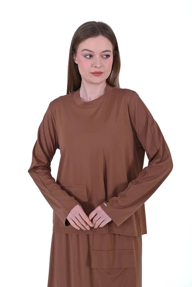 invee etekli cep detayli takim kahve  7023 - Resim 3