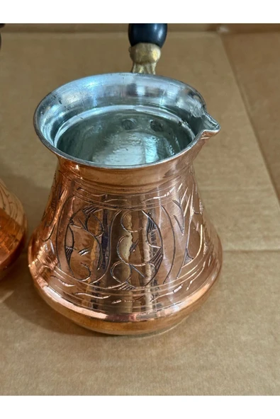 3 Lü Tombik Bakır Cezve Oyma Desen El İşciliği - Resim 2
