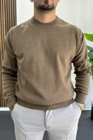 Erkek Bisiklet Yaka Normal Kalıp Kazak Kahverengi Edw410 ürün görseli