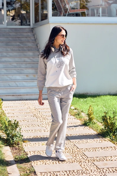 Oversize Kapüşonlu Eşofman Takım - Gri - Resim 2