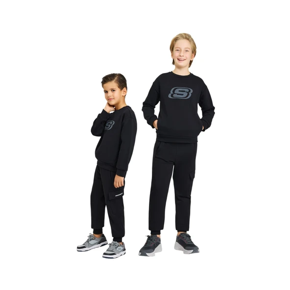 B Essential Crew Neck Sweatshirt Büyük Erkek Çocuk Siyah Sweatshirt Sk232065-001 - Resim 3