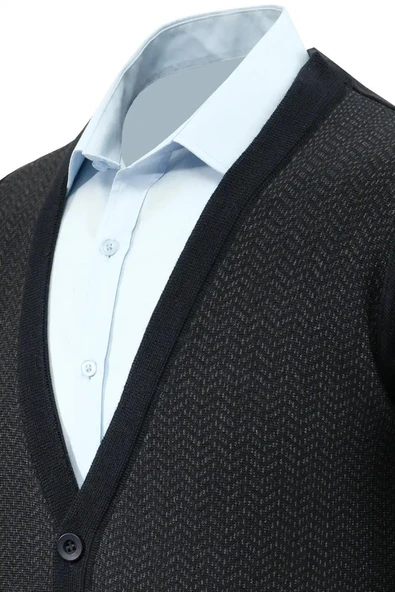 Erkek Düğmeli Hırka Cepli Çelik Örgü Klasik Kalıp 5212M BGL-ST04848 - Resim 8