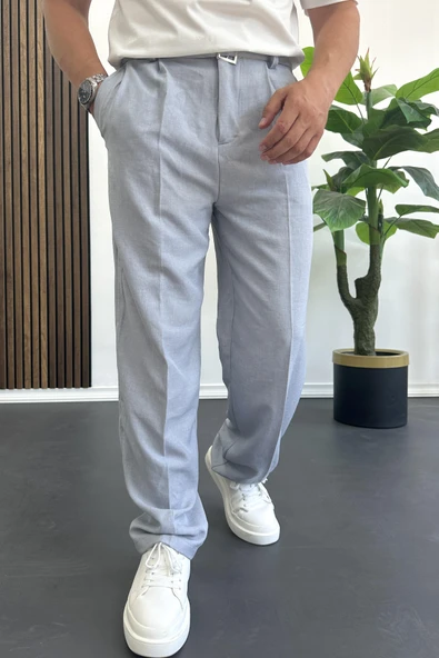 Erkek Beli Düğmeli Rahat Kalıp Yazlık Pantolon Mavi Edw393 ürün görseli