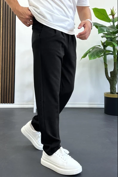 Erkek Rahat Kalıp Pileli Pantolon Siyah Edw402 - Resim 2