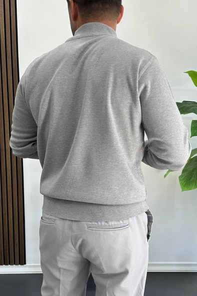 Erkek Yarım Balıkçı Normal Kalıp Kazak Gri Edw409 - Resim 3