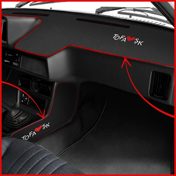 Tofaş Şahin Doğan Kartal Alçak (Düşük) Torpido Koruma & Vites Konsol Yan Kaplama Halısı - Nakışlı ürün görseli