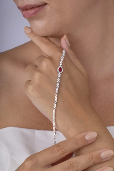 Gümüş Pazarım Yakut Taşlı Damla Motifli Rodyum Kaplama Gümüş Bileklik - 2