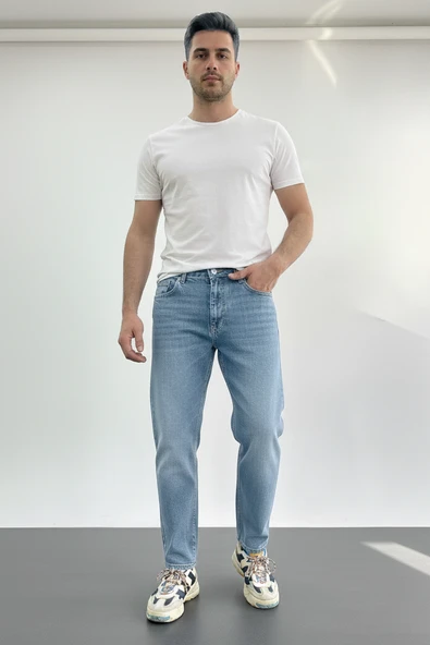 Erkek Boyfriend Geniş Kesim Kot Pantolon Açık Mavi Edw425 - Resim 2
