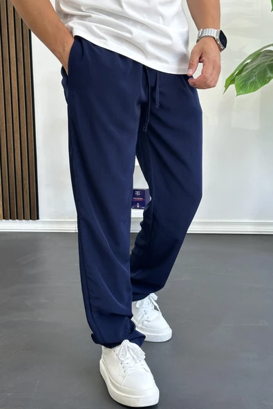 Erkek Beli Lastikli Modal Kumaş Rahat Kesim Pantolon Lacivert Edw396 ürün görseli