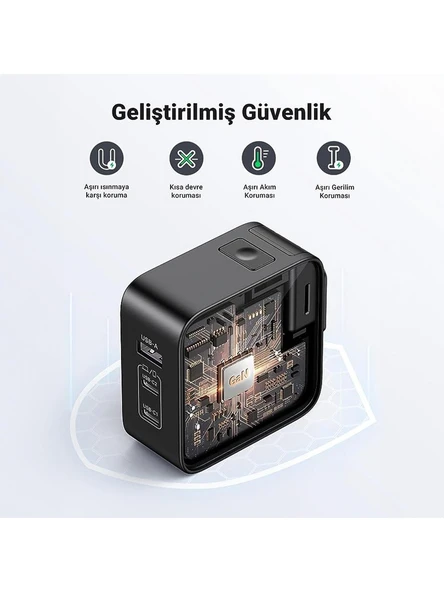 UGREEN 65W GaN 3 Portlu Seyahat Hızlı Şarj Cihazı , 90409 - Resim 2